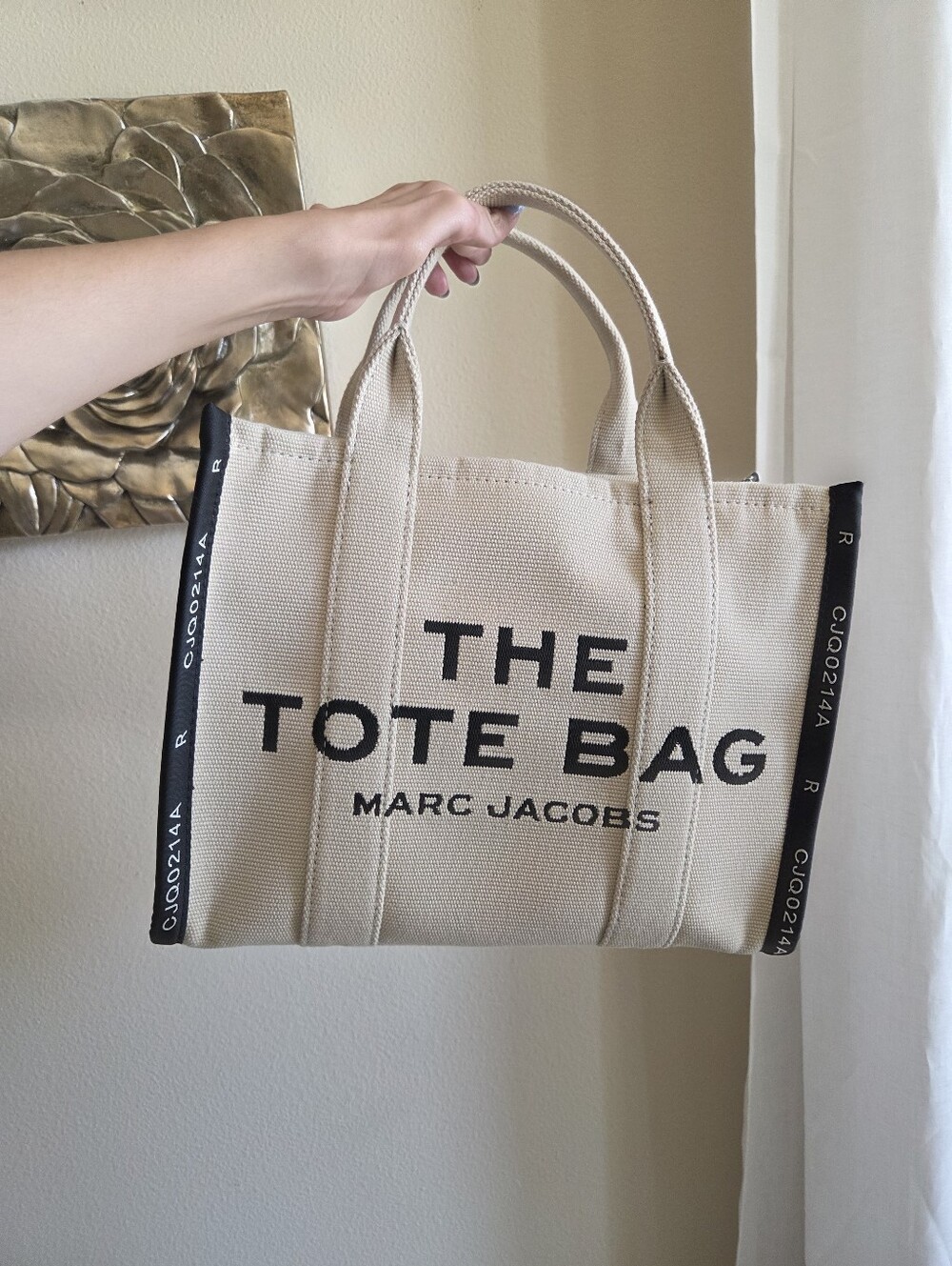 Marc Jacobs Medium Beige Canvas Tote with Black Accents